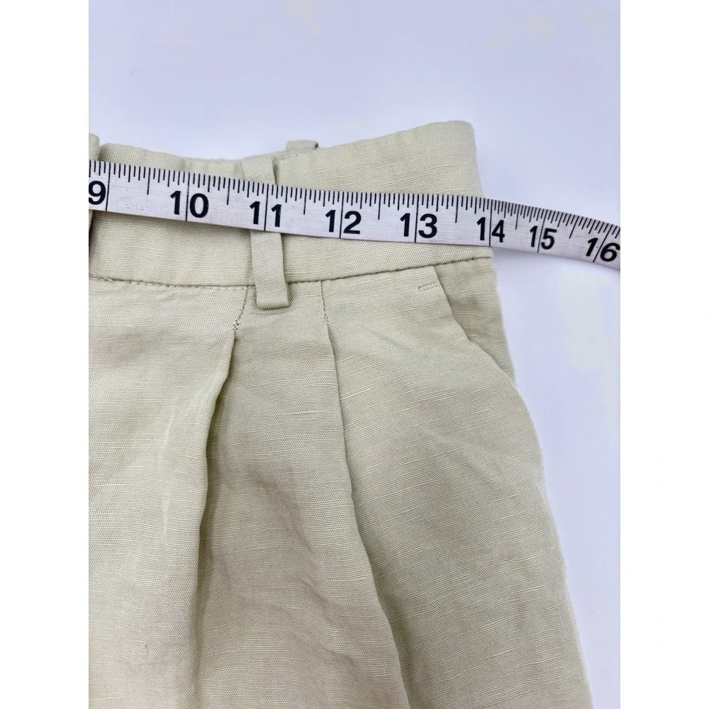 H&M Linen Blend Pleated Cropped Pants Womens US 6 Beige‎ Wide Leg Coastal